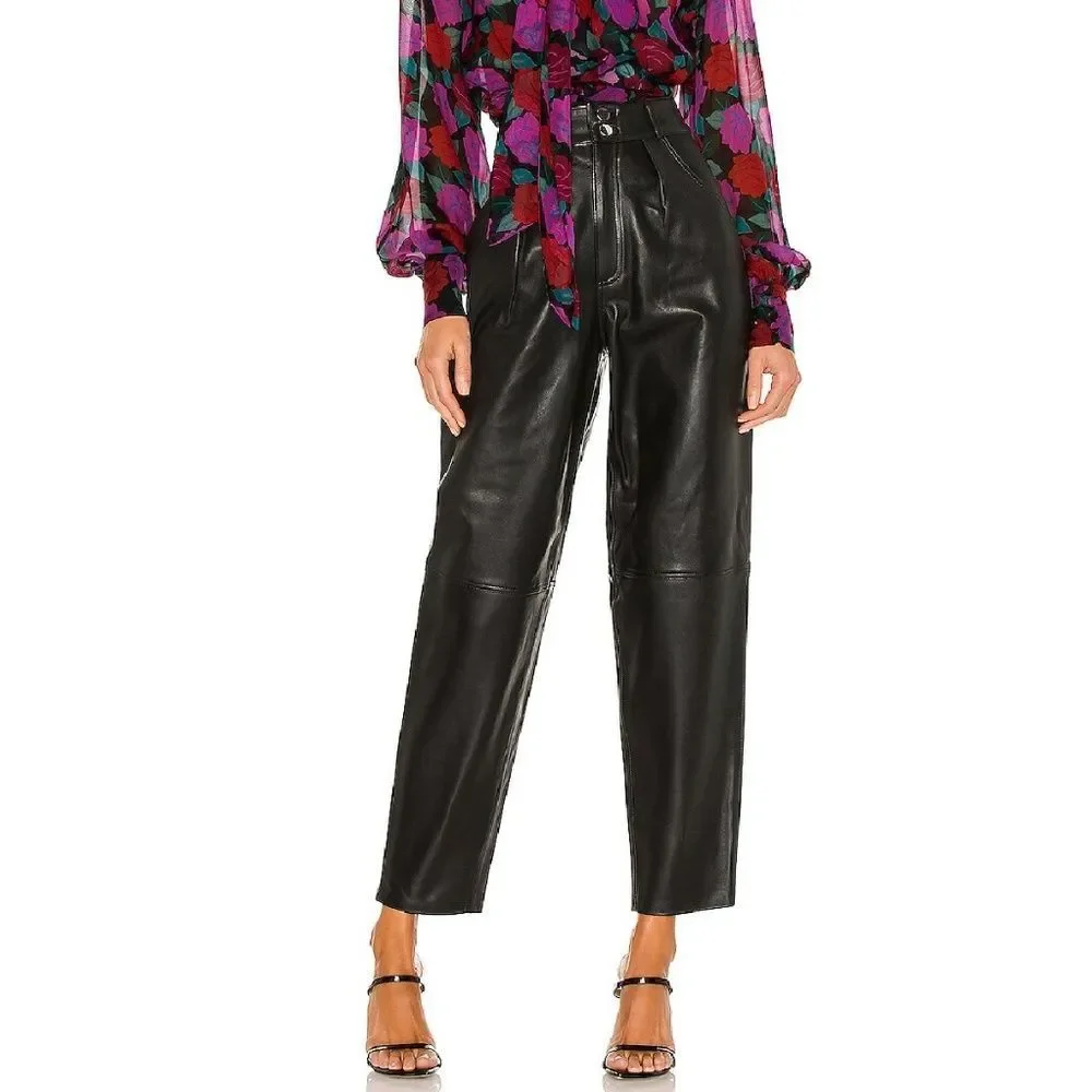 L'Academie Black Rye Barrel Leg Leather‎ Pant, Small